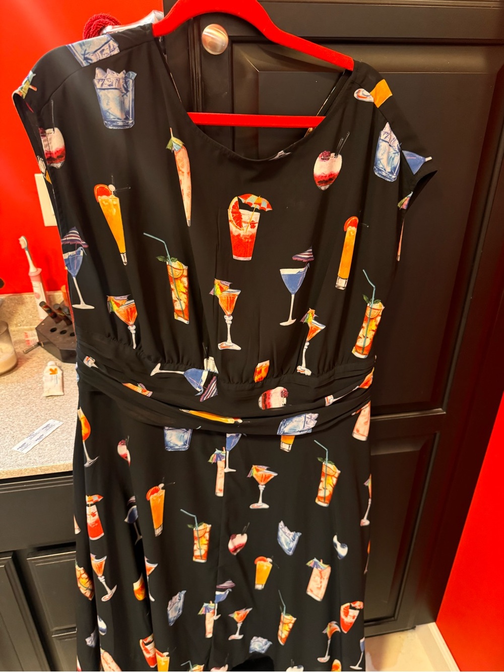eshakti Black Maxi Dress with Colorful Cocktail Print